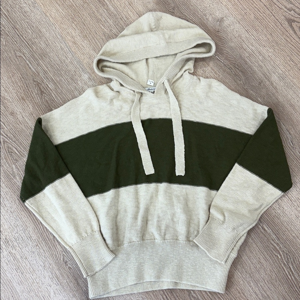 Madewell Clairview Hoodie Sweater Heather Artichoke Colorblock 100% Cotton S - Picture 7 of 11